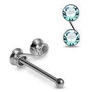AZARIO LONDON S Shape Light Blue Crystal Stone Top 22 Gauge 925 Sterling Silver Nose Bone Stud Piercing