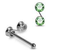 AZARIO LONDON S Shape Light Green Crystal Stone Top 22 Gauge 925 Sterling Silver Nose Bone Stud Piercing