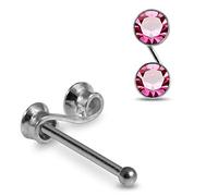AZARIO LONDON S Shape Pink Crystal Stone Top 22 Gauge 925 Sterling Silver Nose Bone Stud Piercing