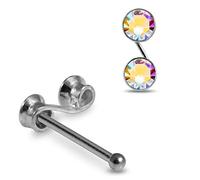 AZARIO LONDON S Shape Rainbow Crystal Stone Top 22 Gauge 925 Sterling Silver Nose Bone Stud Piercing