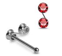 AZARIO LONDON S Shape Red Crystal Stone Top 22 Gauge 925 Sterling Silver Nose Bone Stud Piercing