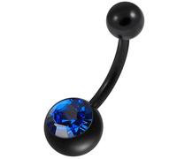 AZARIO LONDON Single Dark Blue Crystal Stone 14 Gauge Black Anodized 316L Surgical Steel Belly Bar - Steel Navel Jewelry - 14G Curved Barbell Belly Button Ring