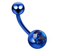 AZARIO LONDON Single Dark Blue Crystal Stone Blue Anodized 14 Gauge G23 Grade Titanium Banana Belly Bar Piercing