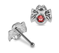 AZARIO LONDON Spider Red Crystal Stone Top 22 Gauge 925 Sterling Silver Nose Bone Stud Piercing