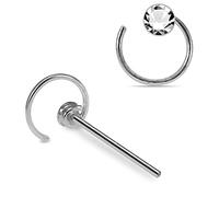 AZARIO LONDON Spiral Clear Crystal Stone Top 22 Gauge 925 Sterling Silver Straight Nose Stud Piercing