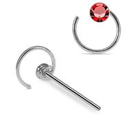 AZARIO LONDON Spiral Red Crystal Stone Top 22 Gauge 925 Sterling Silver Straight Nose Stud Piercing