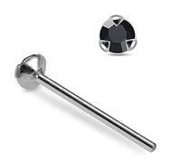 AZARIO LONDON Tri Claw Set Tiny Black Crystal Stone Top 22 Gauge 925 Sterling Silver Straight Nose Stud Piercing
