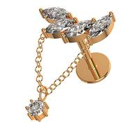 AZARIO LONDON Tri Marquis with Round Cz Gemstone Dangling on Chain Rose Gold 16 Gauge Surgical Steel Labret-Cartilage-Tragus Earring/Helix Stud/Conch Piercing Stud