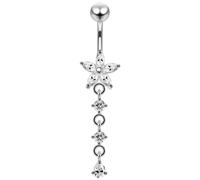 AZARIO LONDON White Crystal Stone Flower Design Sterling Silver Belly Bars Piercing