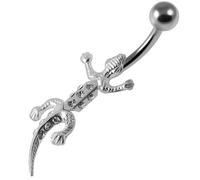 AZARIO LONDON White Crystal Stone Lizard Design Sterling Silver Belly Bars Piercing
