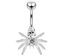 AZARIO LONDON White Crystal Stone Spider Design Sterling Silver Belly Bars Piercing