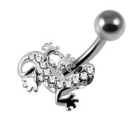 AZARIO LONDON White Crystal Stone Tiny Gecko Sterling Silver Belly Bars Piercing