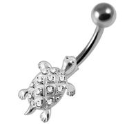 AZARIO LONDON White Crystal Stone Tiny Turtle Shape Sterling Silver Belly Bars Piercing
