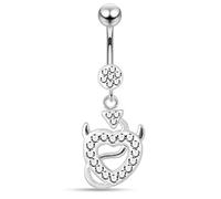 AZARIO LONDON White Crystal Stone Trendy Devil's Heart Design Sterling Silver Belly Bars Piercing