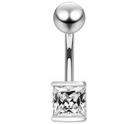 AZARIO LONDON White Crystal Stones 4MM Square Sterling Silver Belly Bars Piercing