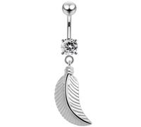 AZARIO LONDON White Gemstone Trendy Plain Feather Dangling Design Sterling Silver Belly Bars Piercing