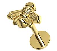 AZARIO LONDON Yellow Gold Plain Honey Bee Labret-Cartilage-Tragus Earring/Helix Stud/Conch Piercing Stud- Surgical Steel Stud - 16 Gauge Labret