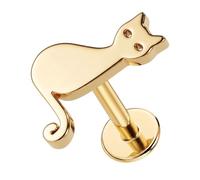 AZARIO LONDON Yellow Gold Plain Lovely Cat Labret-Cartilage-Tragus Earring/Helix Stud/Conch Piercing Stud- Surgical Steel Stud - 16 Gauge Labret