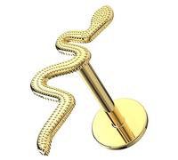 AZARIO LONDON Yellow Gold Plain Tiny Snake Labret-Cartilage-Tragus Earring/Helix Stud/Conch Piercing Stud- Surgical Steel Stud - 16 Gauge Labret