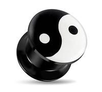 AZARIO LONDON Yin Yang Logo Black Acrylic Internally Threaded Gauge Flesh Tunnel Ear Plug - Sold by Piece