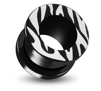 AZARIO LONDON Zebra Skin Inlay on Black UV Acrylic Gauge Flesh Tunnel Ear Piercing - Sold by Piece