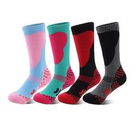 Azarxis Kid Ski Socks Christmas Thick Warm Thermal Children Long Knee Snow Socks for Boy Skating Skiing Snoboarding (XS, Love Pattern - 4 Pack)