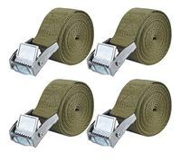 Azarxis Lashing Straps Ratchet Tie Down Secure Cinch Strap Adjustable Cam Buckles Belts Heavy Duty up to 441 lbs Capacity for Motorcycle Cargo Kayak Boat (Green with Silver Buckle - 4 Pack,6.6 ft)