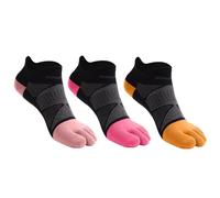 Azarxis Running Athletic Ankle Toe Socks Coolmax for Men Women Lightweight High Performance Five Finger Socks 3 Pairs (UK, Alpha, M, Regular, Regular, #2 Cotton - Pink + Rose Red + Orange - 3 Pairs)