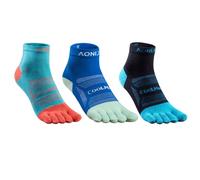 Azarxis Toe Socks Running Socks for Women Men Athletic Five Finger Socks Low Cut Ankle Crew Quarter Sock 3 Pairs (E4802# Black + Lake Blue + Dark Blue, Quarter, L)