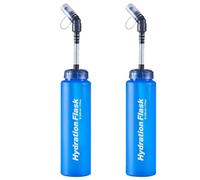 Azarxis TPU Soft Flask 500 mL Running Collapsible Water Bottles Flask BPA-Free for Hydration Pack - Ideal for Running Hiking Cycling Climbing (500 mL with Straw - 2 Pack)