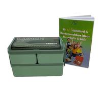 Azaya Ruby Lunch Box 1400ml Bento Box with Spoon, Fork, 2 Layer 4 Compartments Leak Proof Meal Prep Container Box for Adults Kids. Two Tone Green Colour. Added Quick Meal Preparation Guide.