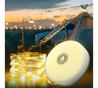 Azazaza Camping String Lights, 10M Outdoor Waterproof Portable Stowable String Light with 5 Modes, USB Rechargeable LED Camping Lamp Fairy Lights, Dimmable Tent Lantern for Hiking (10M, Warm Light)