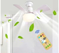 Azazaza Ceiling Fans with LED Lights, 40W Fan Light Dimmable and Remote, 3 Speeds 3 Colors, E27 Lamps with Fan Timing for Bedroom Living Room Kitchen and Kids Room (White with Remote A)