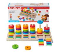 Azazaza Colour Stack Challenge Game, Montessori Wooden Stacking Rings Rainbow Memory Ring Stacker, Color Matching & Sorting Game, Sensory Autism Toddler Learning Educational Toy