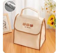 Azazaza Kawaii Insulated Lunch Bag for Kids/Adults - Reusable Lunch Box Bag with Large Compartment and Shoulder Strap Cute Embroidery Lunch Tote Bag for Kids Teens School Outdoor Travel (Brown)
