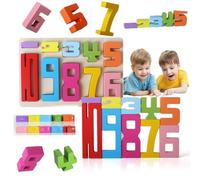 Azazaza Montessori-Inspired Wooden Number Blocks, 1-10 Number Blocks Toys for Kids, 20PC Wooden Number Building Blocks, Stacking Number Toys Puzzle Blocks for 3+ Years Old Kids (10PC NO card)