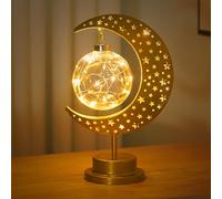 Azazaza Moon Lamp, Battery Powered Bedside Lamps Table Lamp, LED Hanging Memorial Lunar Lamp Night Light with Stand, Magic Crescent Half Moon Lamp Ramadan Decor for Bedroom