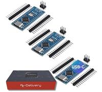 AZDelivery 3 x AZ-Nano V3 Board Set with USB-C Connection | Atmega CH340 Chip Atmega328 CH340 | Compatible with Arduino Pro Micro and Arduino Nano V3 | Includes E-Book