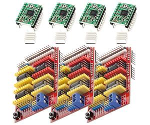 AZDelivery 3 x CNC Shield V3.0 Expansion Board Bundle, 4PCS A4988 Stepper Motor Drivers with 4PCS Heatsink Kits compatible with Arduino, 3D Printer Including E-Book!