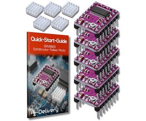 AZDelivery 5 x DRV8825 Stepper Motor Driver Module with Heatsink compatible with Arduino, RAMPS 1.4 / CNC-Shield / 3D printer / Prusa Mendel including E-Book!
