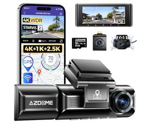 AZDOME 4K 3 Channel Dash Cam, 4K+1080P+2.5K Dash Cam Front and Rear Inside, STARVIS Sensor, WiFi GPS, 150° Wide Angle dashcam, 6-LED IR Night Vision, WDR, 64GB Card, 24H Parking Mode, 3.19" Screen