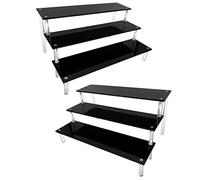AZEAM 2 Packs Acrylic Riser,Black Acrylic Shelf Riser 3 Tier Perfume Display Stand Large Collection Organizer Shelf Stand for Cologne Cupcake Funko POP Desserts Holder Cosmetic Products Tabletop