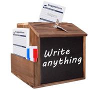 AZEAM Wood Suggestion Box with Lock and Slot, Wooden Countertop Wall Mounted Charity Collection Donation Boxes Lockable Comment Ballot Feedback Tip Prayer Box with Blackboard for Office,Church
