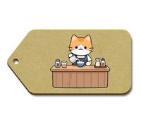 Azeeda 10 x Large 'Cat Making Coffee' Wooden Gift Tags (TG00154595)