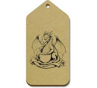 Azeeda 10 x Large 'Chubby Dragon Sat with Soup' Wooden Gift Tags (TG00154032)