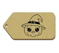 Azeeda 10 x Large 'Cute Kawaii Halloween Pumpkin in A Hat ' Wooden Gift Tags (TG00147770)