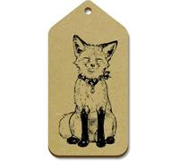Azeeda 10 x Large 'Happy Smiling Fox Sitting' Wooden Gift Tags (TG00154324)
