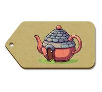 Azeeda 10 x Large 'Tea Pot House' Wooden Gift Tags (TG00157919)