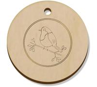 Azeeda 11 x 34mm 'Christmas Robin with Berries' Wooden Pendants/Charms (PN00076637)