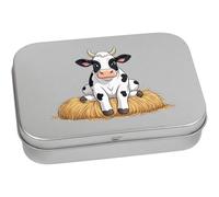 Azeeda 110mm 'Cow Sitting on Hay Bale' Metal Hinged Tin/Storage Box (TT00317497)
